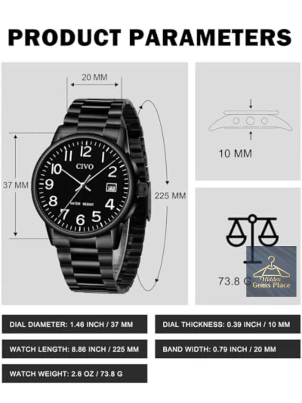 Mens Analog Quartz Watch Stainless Steel Waterproof Decorative Date